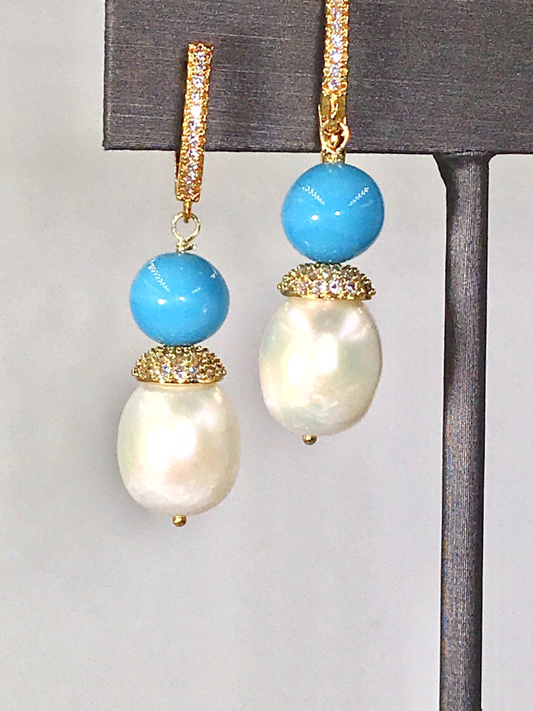 Pearl and Turquoise Wedding Earrings