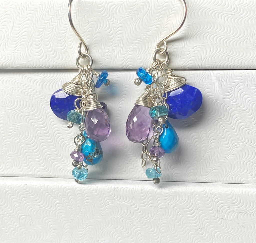 Amethyst Blue Lapis Dangle Gemstone Sterling Silver Earrings - Doolittle