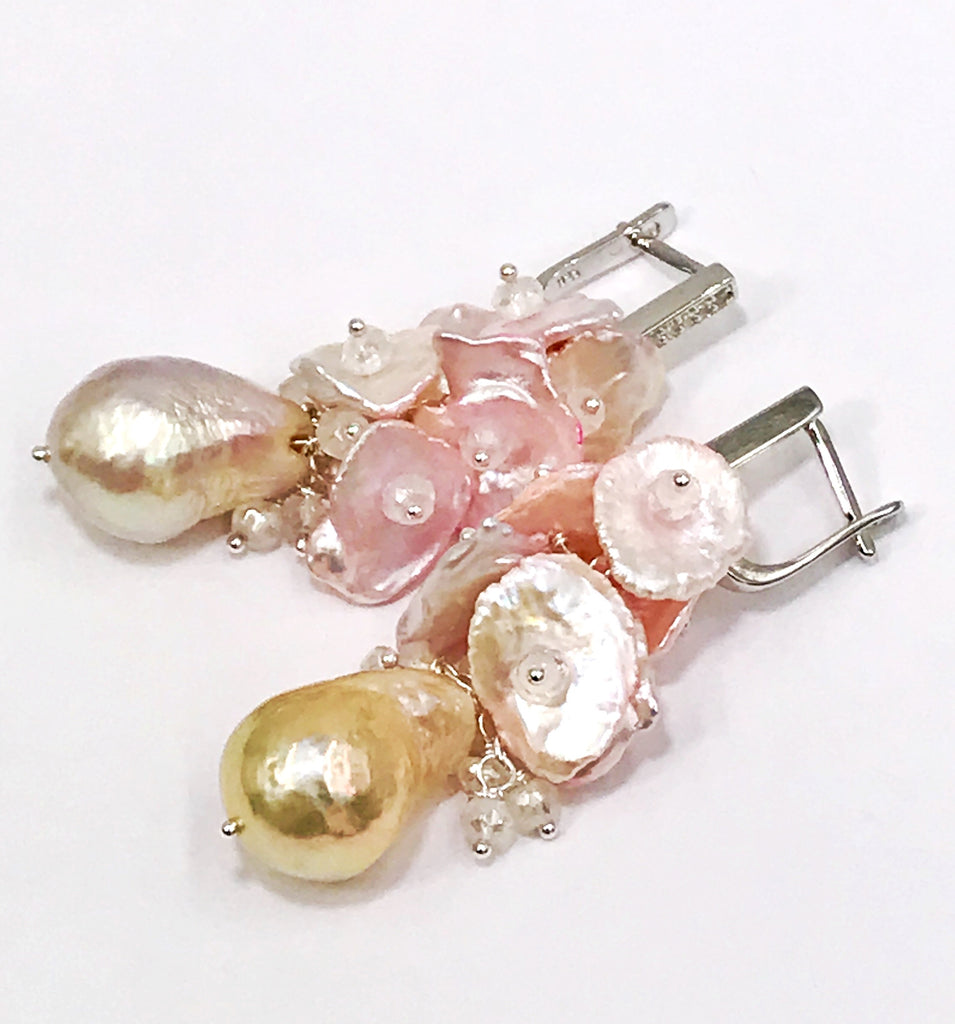 Blush Keishi Pearl Cluster Wedding Earrings Sterling Silver 2