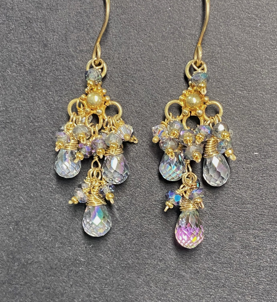 mystic topaz chandelier earrings gold