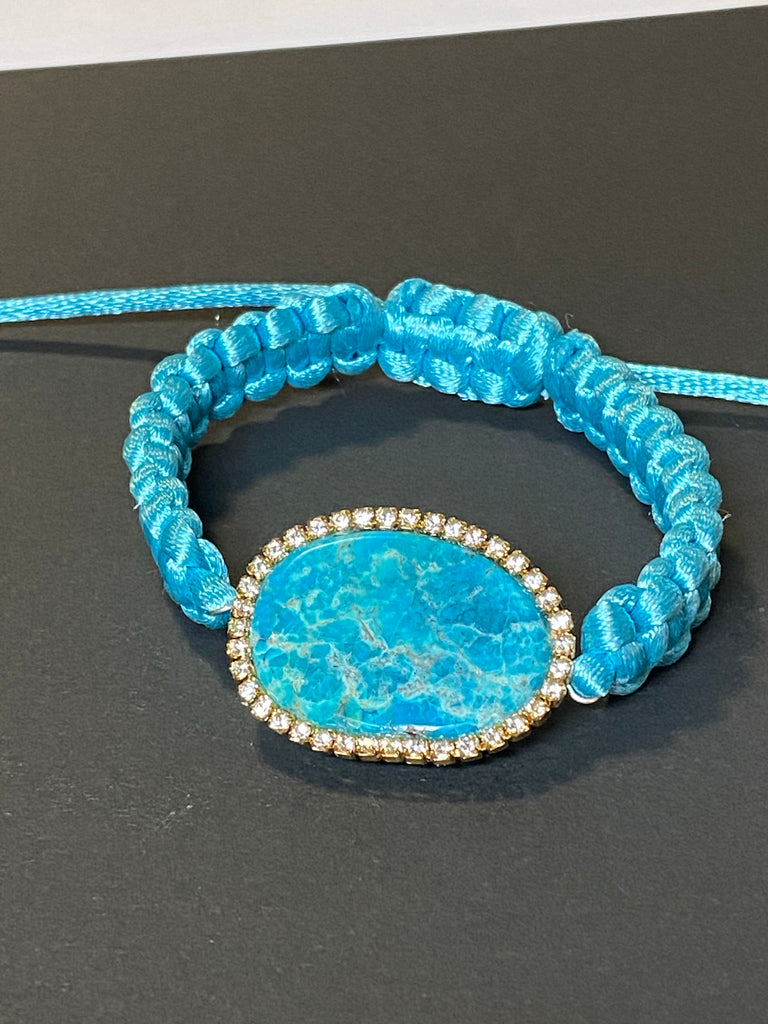 Turquoise Slice Swarovski Elements Boho Macrame Bracelet