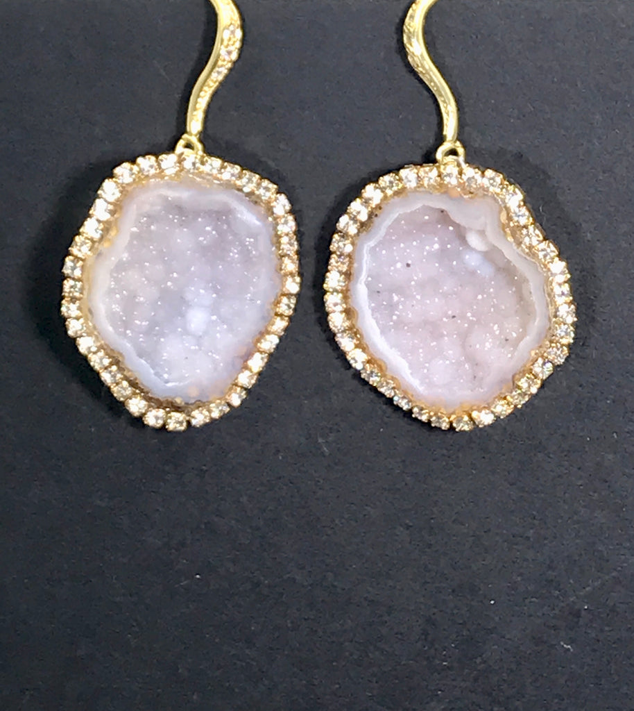 Ivory Tabasco Geode Earrings Diamond Bezel Style - doolittlejewelry