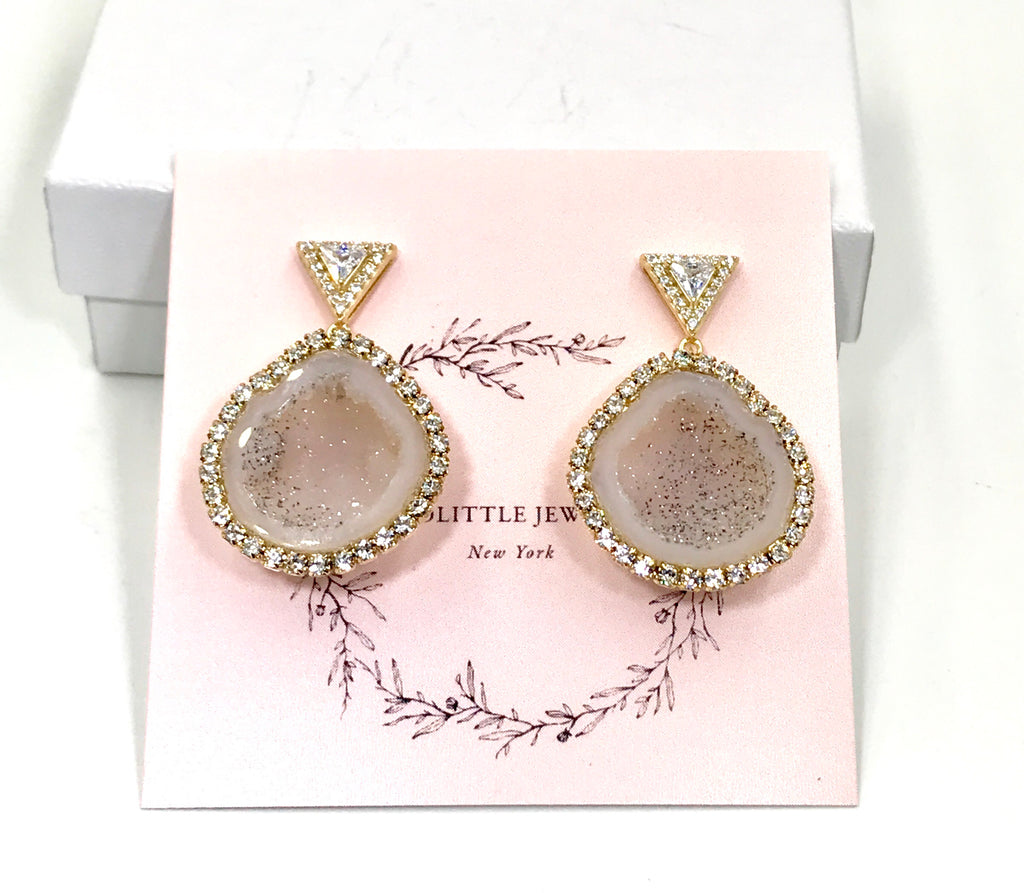 Ivory Tabasco Geode Earrings Diamond Look Swarovski Crystal - doolittlejewelry