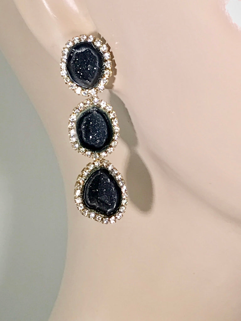 Black Tabasco Geode Triple Dangle Earrings - doolittlejewelry