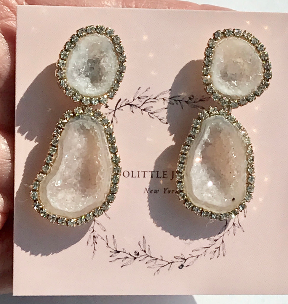 Blush Ivory Double Geode Earrings Diamond Bezel Style Tabasco Geodes - doolittlejewelry