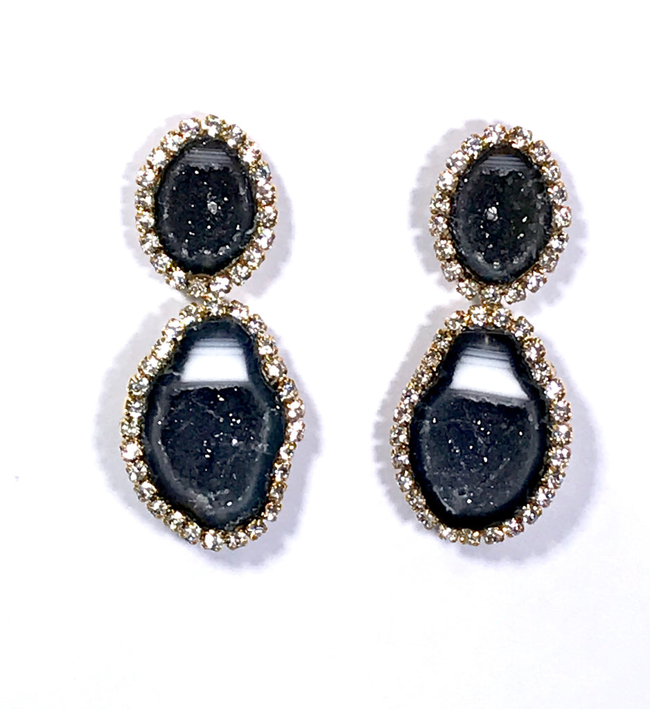 Black and White Tabasco Geode Earrings Double Dangle RARE - doolittlejewelry