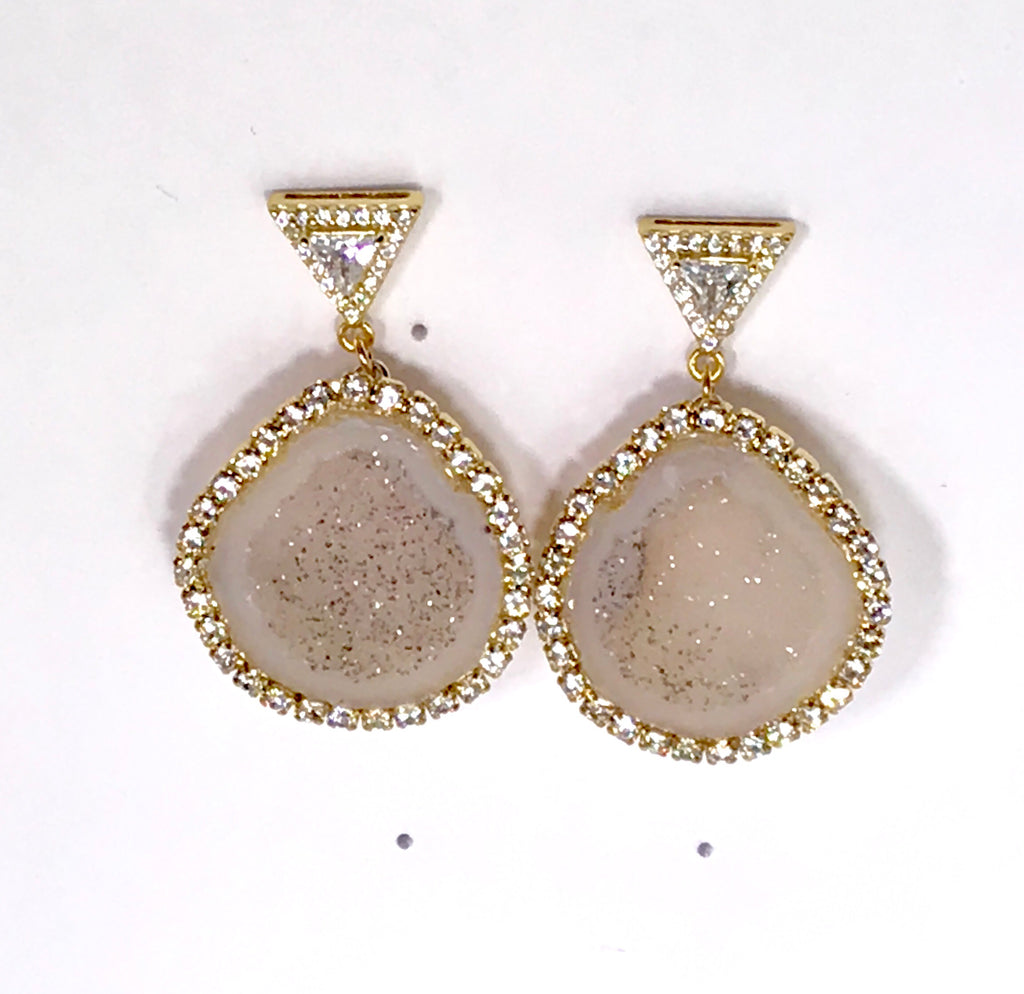 Ivory Tabasco Geode Earrings Diamond Look Swarovski Crystal - doolittlejewelry