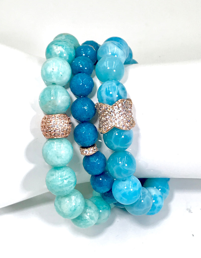 Blue Bead Bracelet 3-Stack