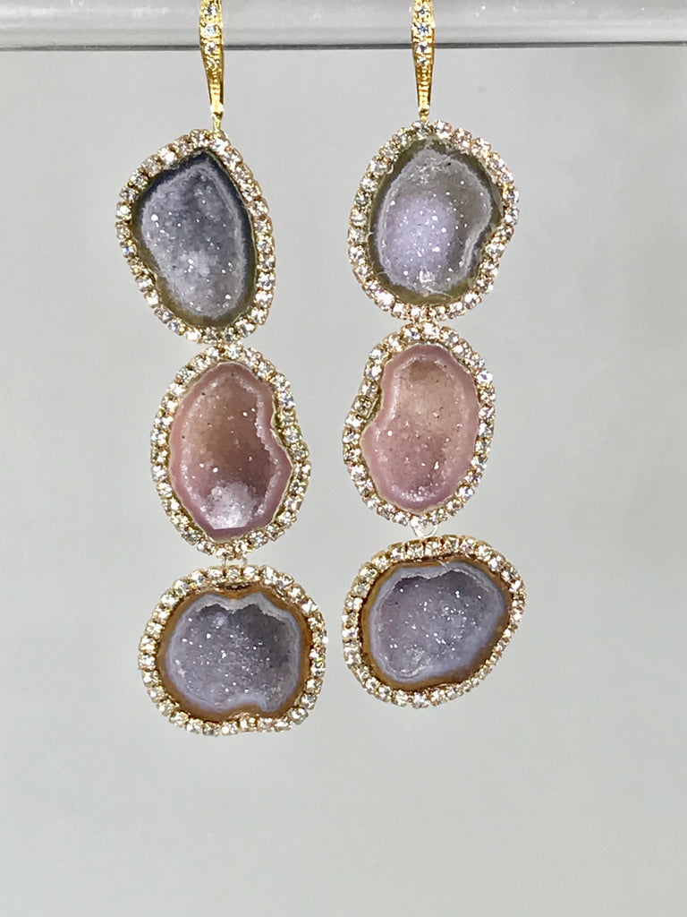 Tabasco Geode Triple Dangle Earrings Multicolor - doolittlejewelry