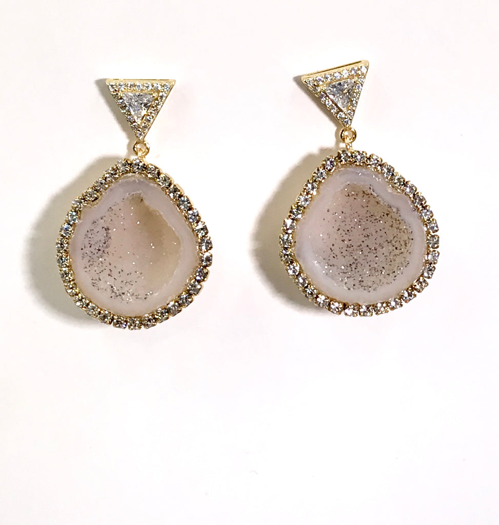 Ivory Tabasco Geode Earrings Diamond Look Swarovski Crystal - doolittlejewelry