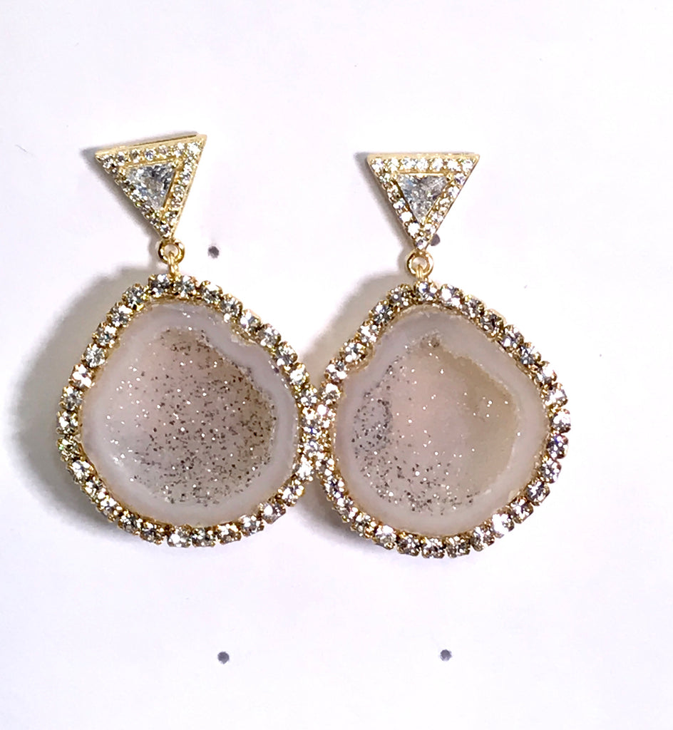 Ivory Tabasco Geode Earrings Diamond Look Swarovski Crystal - doolittlejewelry