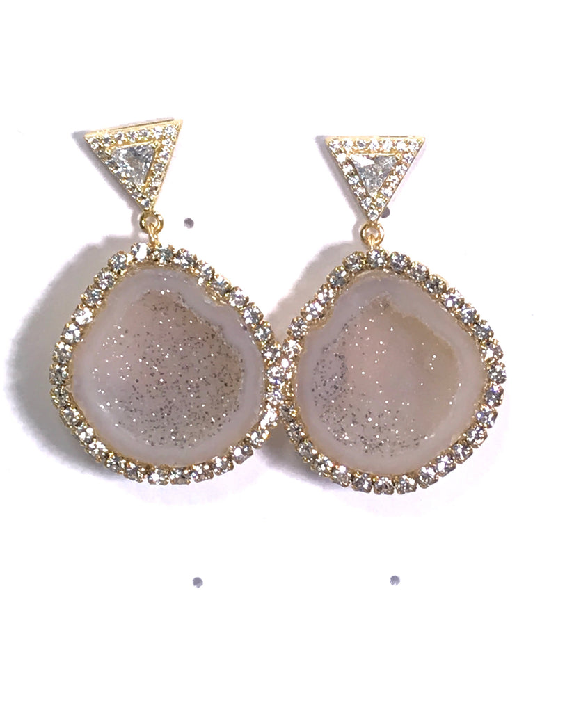 Ivory Tabasco Geode Earrings Diamond Look Swarovski Crystal - doolittlejewelry