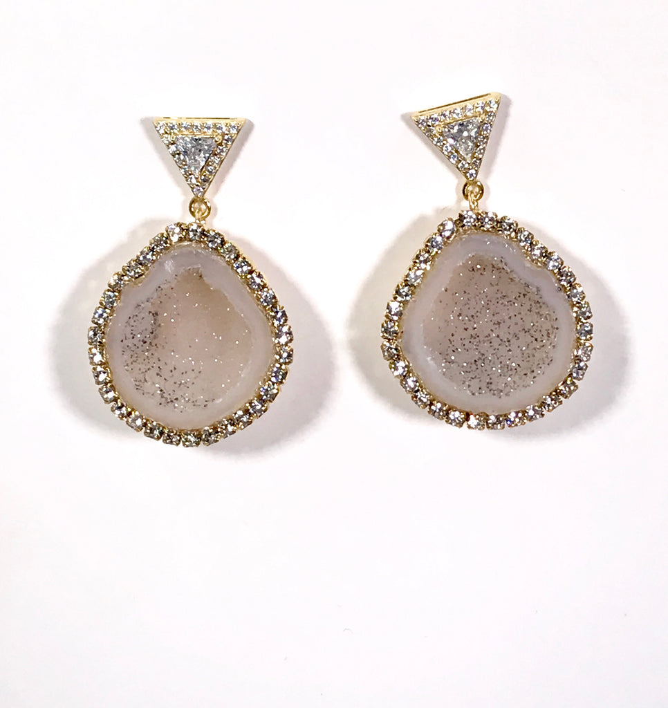 Ivory Tabasco Geode Earrings Diamond Look Swarovski Crystal - doolittlejewelry