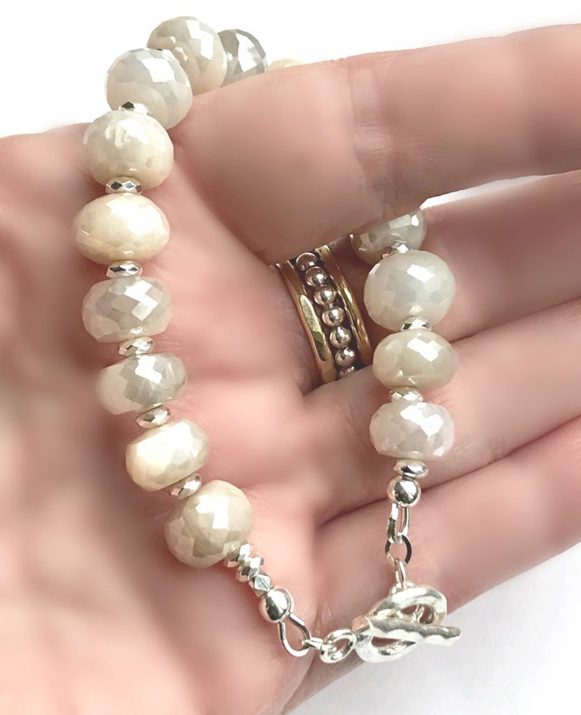 Ivory Mystic Moonstone Sterling Silver Clasp Bracelet - doolittlejewelry