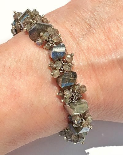 Labradorite Bangle Style Sterling Silver and Cluster Bracelet - doolittlejewelry