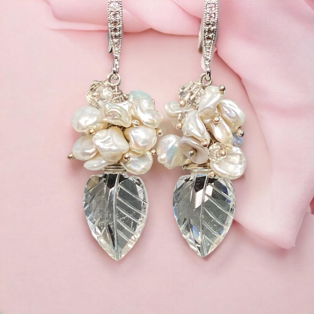 Crystal Quartz, Sterling Silver and Herkimer Diamond Wedding Earrings - Doolittle