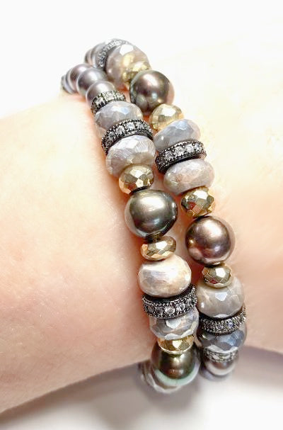 Pearl and Mystic Moonstone Bracelet Mixed Metals