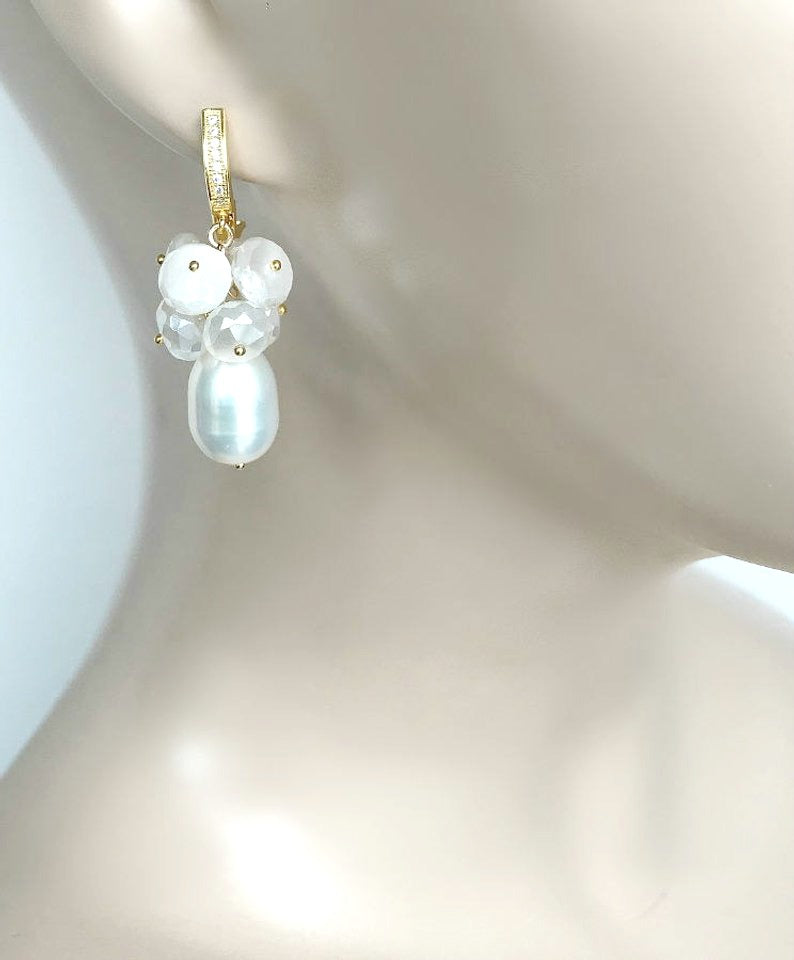 Baroque Pearl and Mystic Moonstone Gemstone Earrings - doolittlejewelry