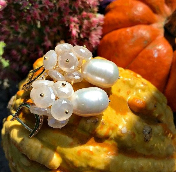 Baroque Pearl and Mystic Moonstone Gemstone Earrings - doolittlejewelry