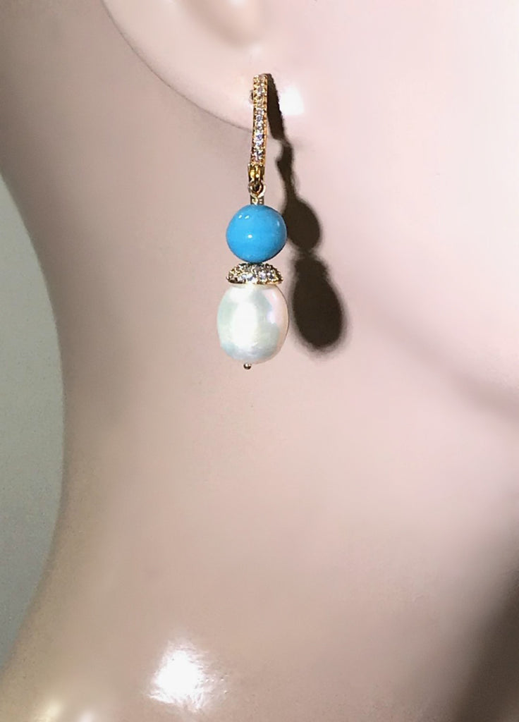 Pearl and Turquoise Wedding Earrings - doolittlejewelry