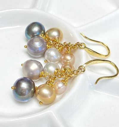 Multicolor Pearl Dangle Wedding Earrings
