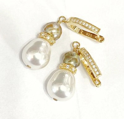 Gold Laser Faceted Pearl Earrings