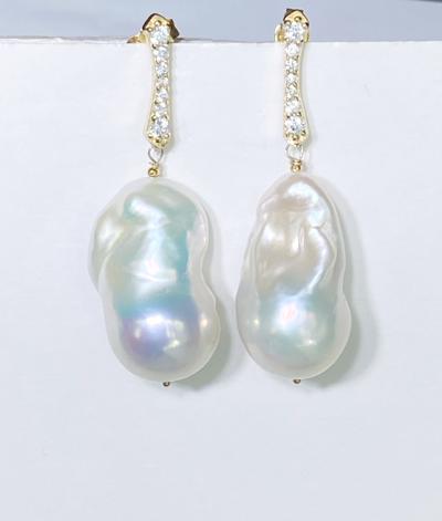 Baroque Pearl and Ivory Pearl Dangle Earrings
