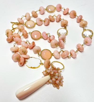 Gemstone Pink Peruvian Opal Long Wire Wrapped Necklace - Doolittle