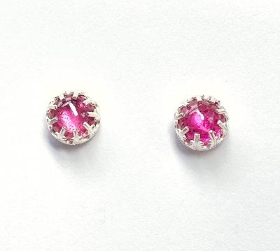 Pink Tourmaline Gemstone Stud Earrings Sterling Silver