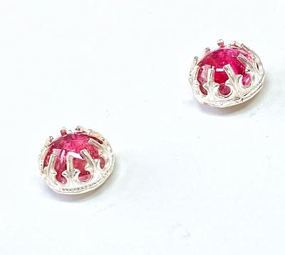 Pink Tourmaline Gemstone Stud Earrings Sterling Silver
