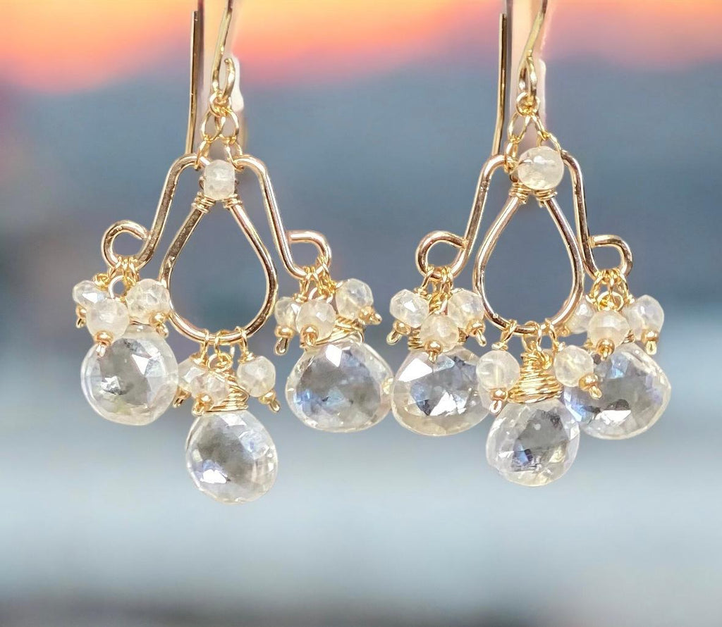 Mystic Crystal Quartz Chandelier Earrings Gold Fill