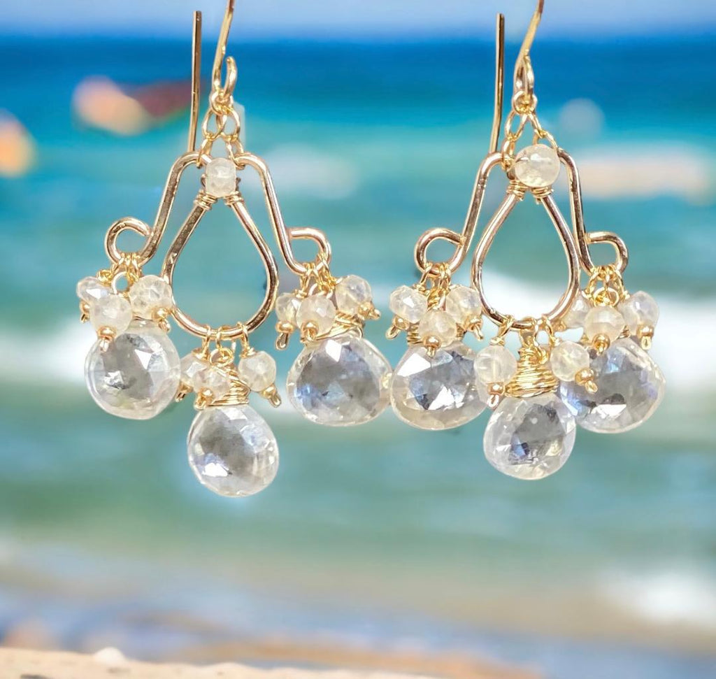 Mystic Crystal Quartz Chandelier Earrings Gold Fill