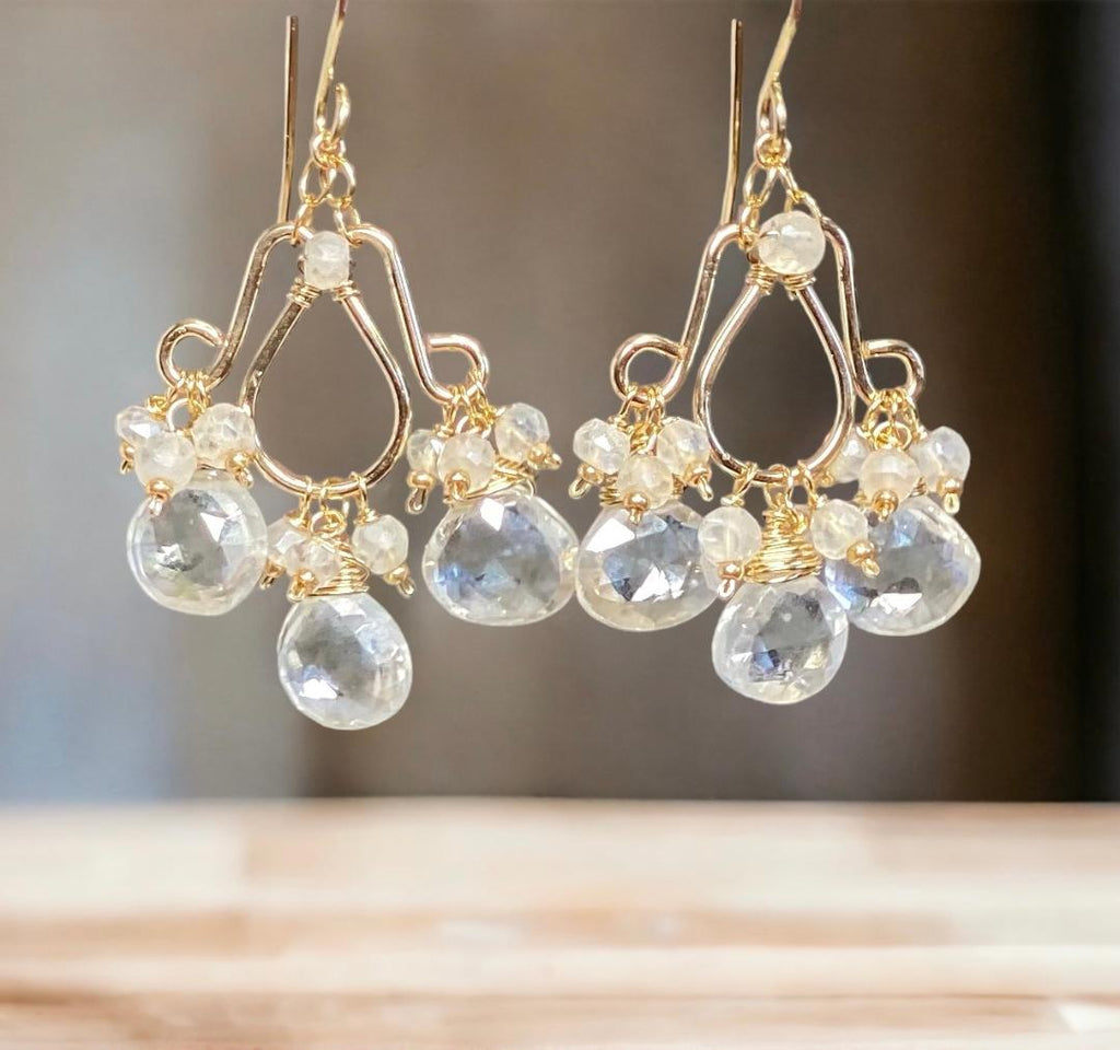 Mystic Crystal Quartz Chandelier Earrings Gold Fill