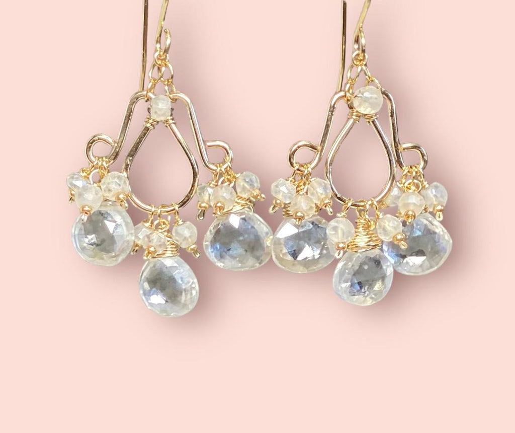 Mystic Crystal Quartz Chandelier Earrings Gold Fill