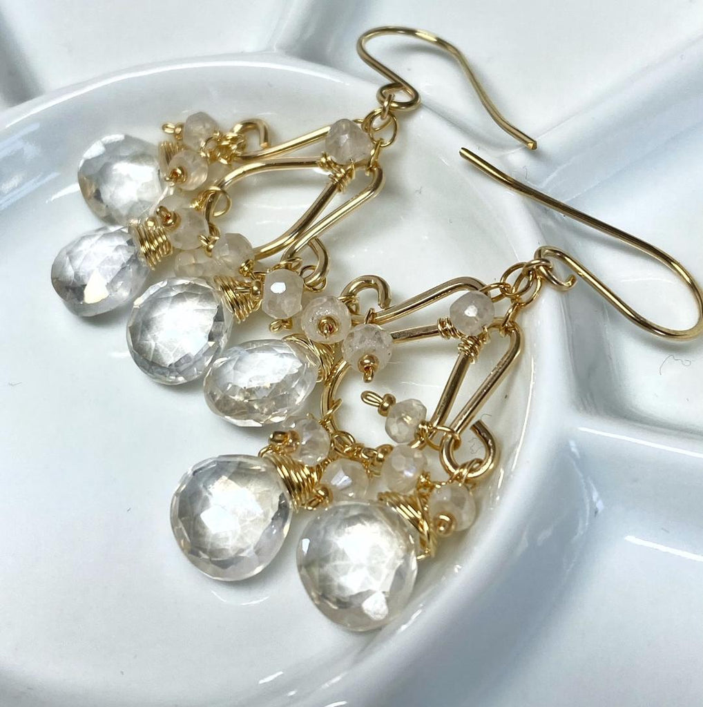 Mystic Crystal Quartz Chandelier Earrings Gold Fill