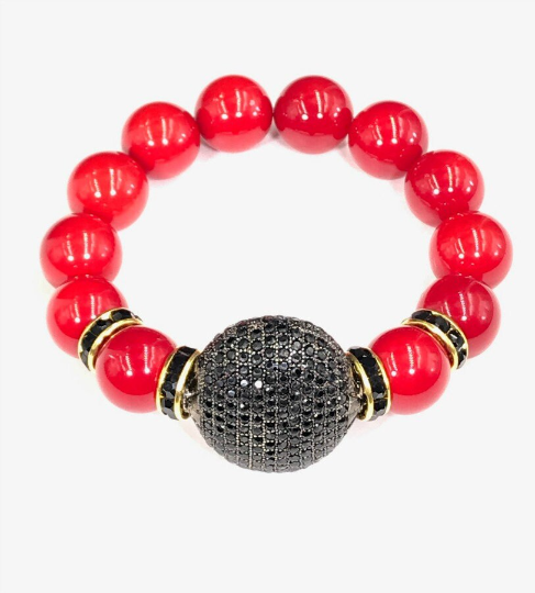 Red Statement Bracelet with Black Pave Crystals