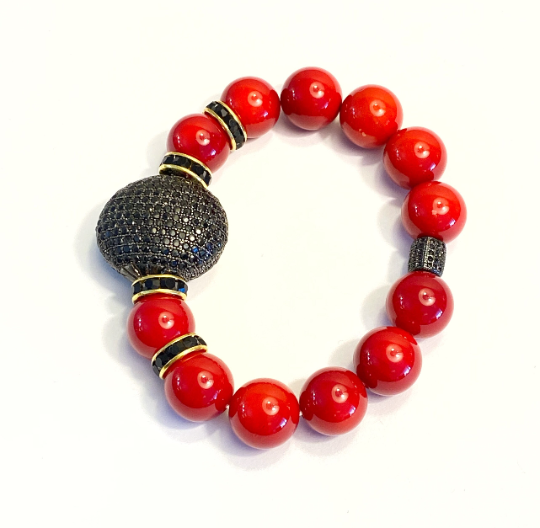 Red Statement Bracelet with Black Pave Crystals
