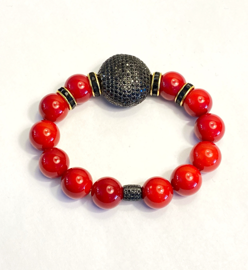 Red Statement Bracelet with Black Pave Crystals