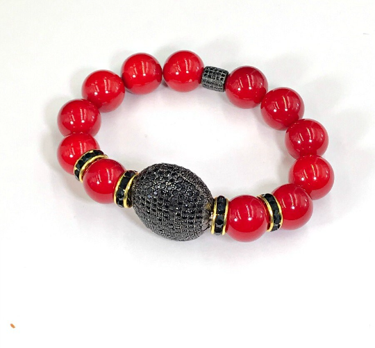 Red Statement Bracelet with Black Pave Crystals