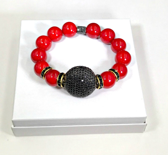 Red Statement Bracelet with Black Pave Crystals