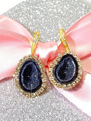 Black Tabasco Geode Dangle Earrings 2