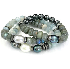 Aquamarine, Labradorite Gemstone Stack and Stretch Layering Bracelets Set - doolittlejewelry