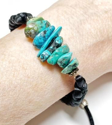 Turquoise Nugget Gemstone Black Macrame Bracelet Boho