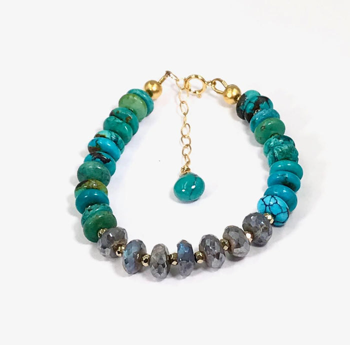 Arizona Turquoise Stack Layering Labradorite Bracelet - doolittlejewelry