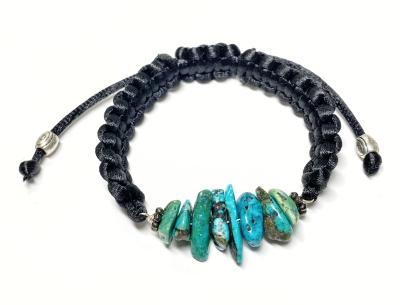 Turquoise Nugget Gemstone Black Macrame Bracelet Boho