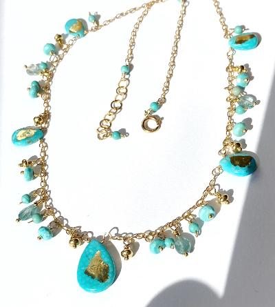 Kingman turquoise dangle necklace with blue zircon